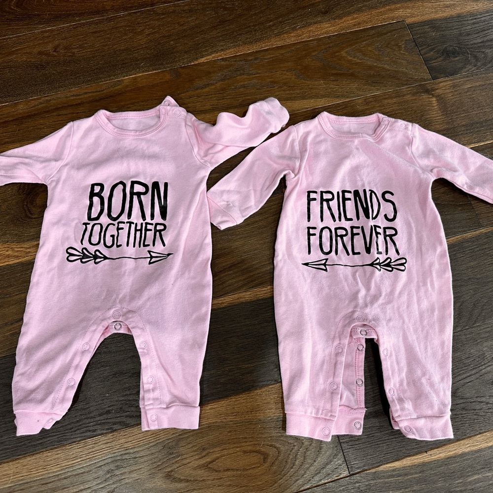 Pink Baby One Piece Set - Born Together, Friends Forever
